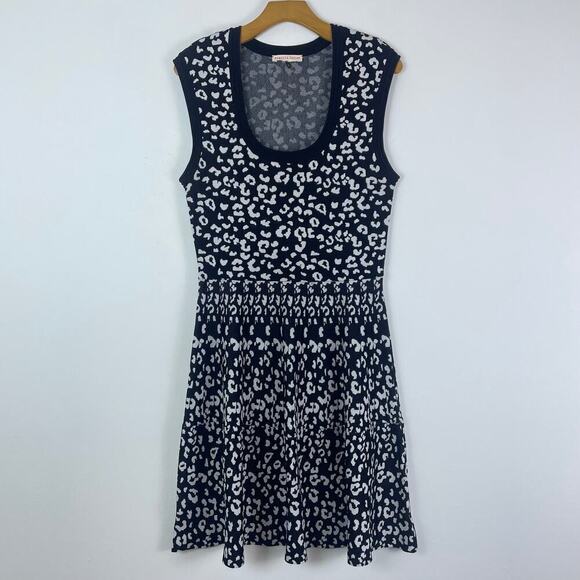 Rebecca Taylor A-Line Fit and Flare animal print black and white size large midi - Picture 2 of 12